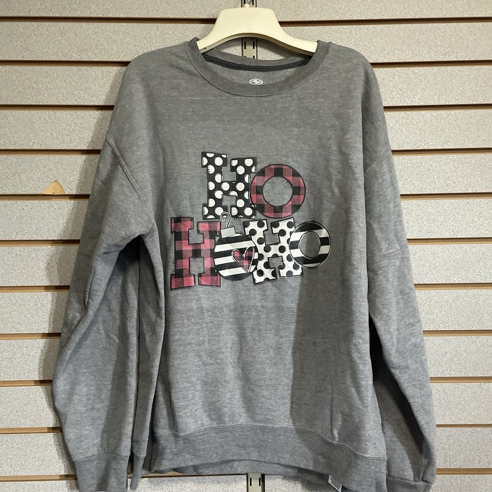 Athletic Works Christmas HO HO HO ‎ Gray Crew Neck Sweatshirt Men's Size Large L